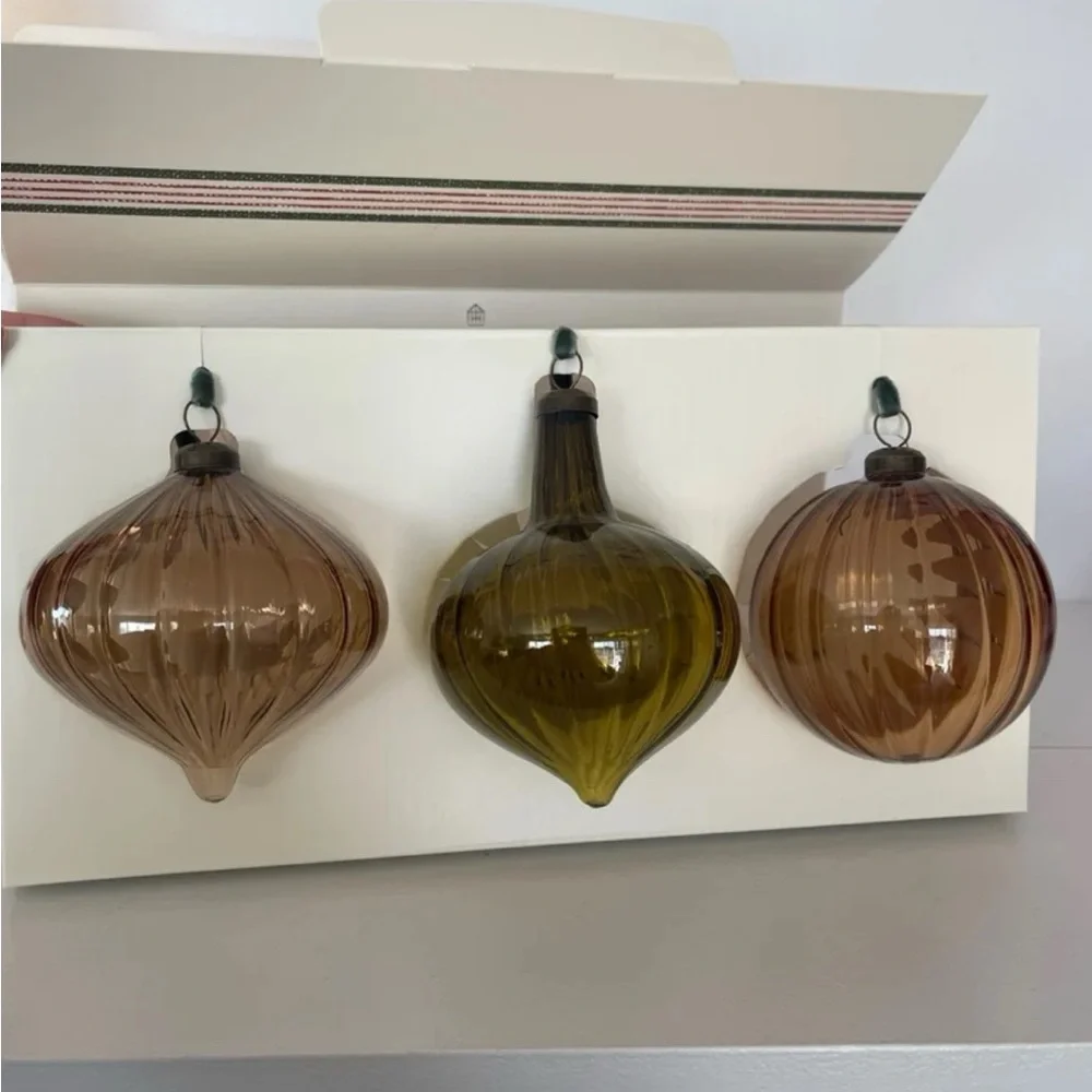 Hearth & Hand Glass Ornament Set -‎ Brown, Green, Gold